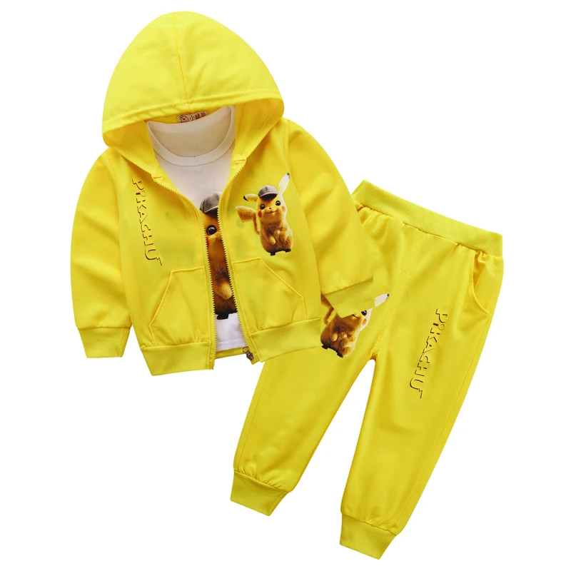 Г., комплекты одежды для мальчиков и девочек детские осенние комплекты с Пикачу костюмы с пальто с капюшоном осеннее хлопковое пальто для маленьких мальчиков и девочек+ штаны, комплект одежды из 3 предметов - Цвет: Photo Color