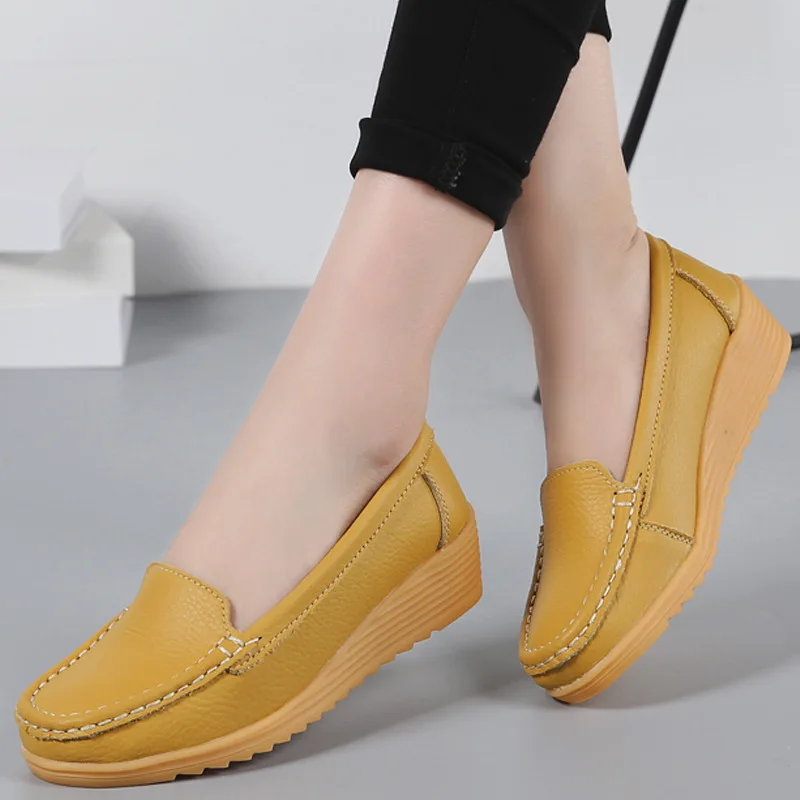 

Genuine Leather Soft Bottom Mom Shoes Women's Spring And Autumn 2018 New Style Korean-style Slanted Heel Thick Bottomed Semi-hig