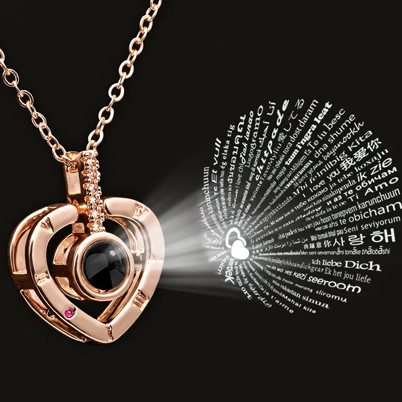 100 Language I Love You Projection Necklace Hollow Out Heart Shape Letter Necklaces Women Wedding Jewelry Pendants Collier Femme | Украшения
