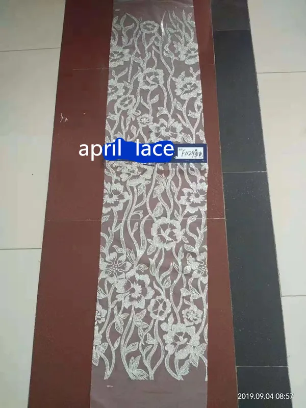 Новинка 5 ярдов/партия f1129# Серебряная Добби ручная печать блесток с наклеенными блестками ткань для распиловки свадебного платья