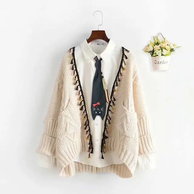 Knit Cardigans Embroidery Girl Casual Batwing Sleeve Knitwear Cardigan Knitted Sweater Cardigan Jumper Coat