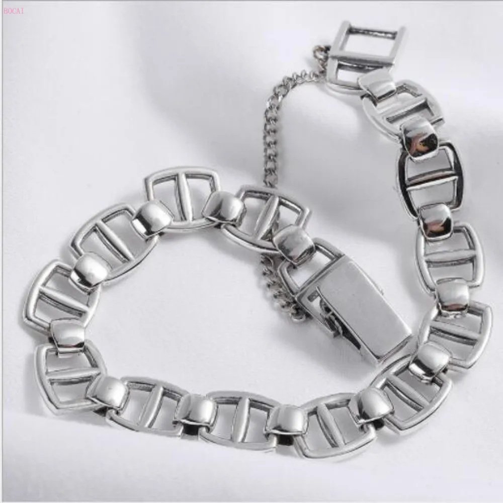 Модный Индивидуальный простой браслет из стерлингового серебра S925, тайское серебро, Восстановленный в древнем стиле, сшитый браслет для мужчин