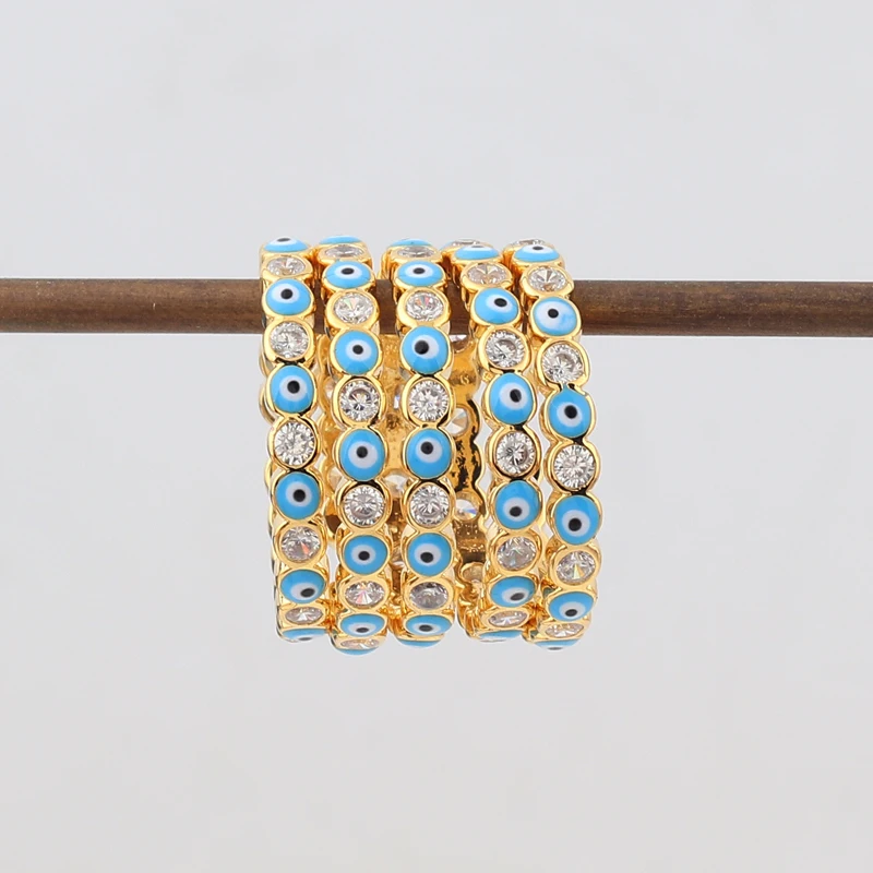 Lucky Eye Blue Turkish Evil Eye Open Ring Copper Gold Color Finger Rings Adjustable for Women Girls Men Fashion Jewelry