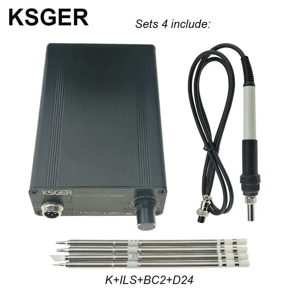 Sets 4 KSGER T12 Digital STM32 Soldering Station T12 Iron Tips Auto-Sleep Boost Aluminum Alloy Quick Heating 907 ABS Handle DIY Tools - Цвет: Sets 4