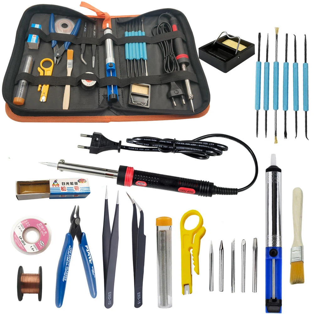 Electronic Soldering iron kit 30W 40W 60W EU US 220V 110V soldering iron tool kit including handbag solder wire tin tweezers