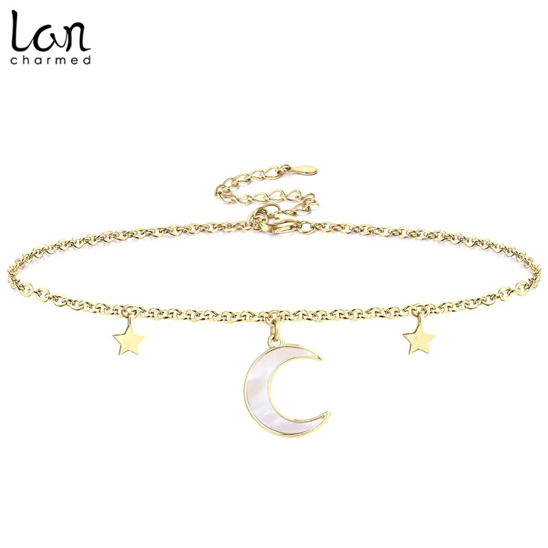 Lancharmed милый браслет цепочка с Луной и звездой из перламутра модное ювелирное