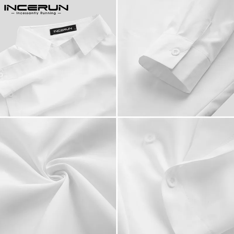 INCERUN, Готическая рубашка, мужская, длинный рукав, индивидуальная, одноцветная, Клубная одежда, вечерние, Мужская одежда, рубашка, стильная блузка, Camisa