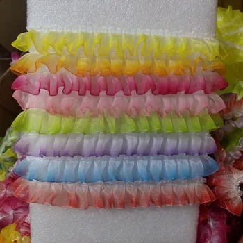 

1M Pleated Lace Fabric Rainbow Ribbon Blue Purple Lace Trim 2.5cm Sewing Guipure Craft Supplies Pink Green Laces Material K02