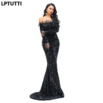 

LPTUTTI Sequin feather New For Women Elegant Date Ceremony Party Prom Gown Formal Gala Events Luxury Long Evening Dresses