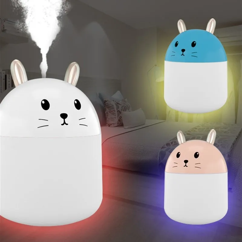 250ML Ultrasonic USB Humidifier Car Fogger Humidificador Cute Pet Rabbit Cool Mist Aroma Air with LED Lamp for Home | Бытовая техника