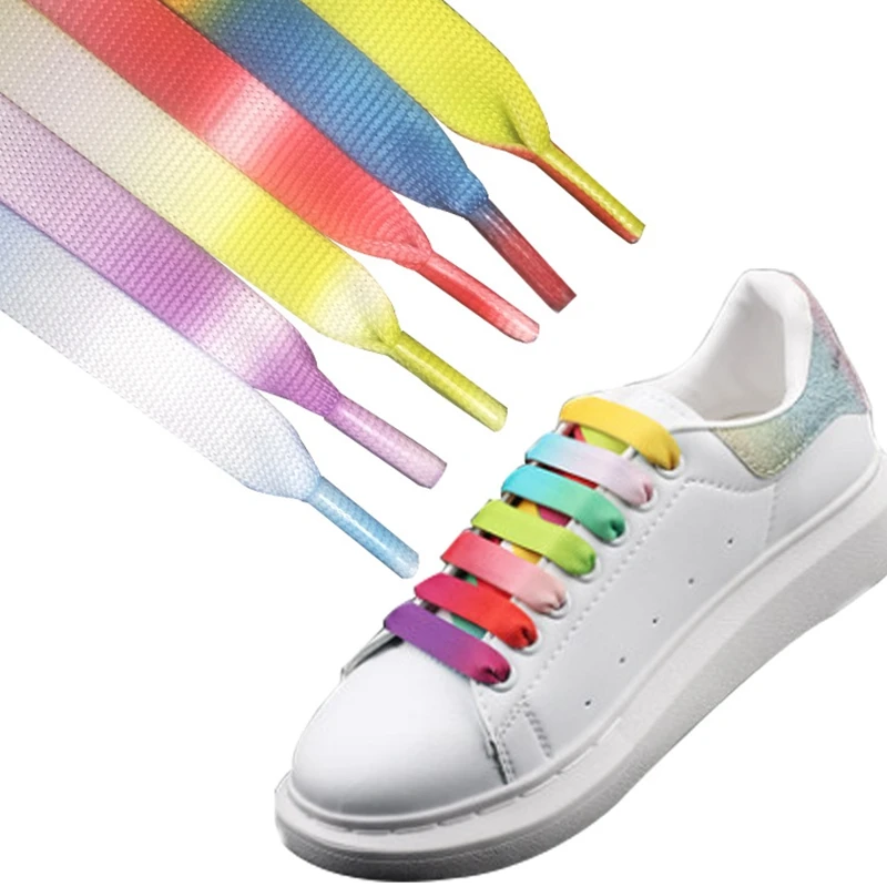 Mode Gradienten Schnürsenkel Flache Bunte schnürsenkel für Casual Turnschuhe Schnürsenkel Schuhe 1,2 CM Breite 2021 Neue Regenbogen Schnürsenkel