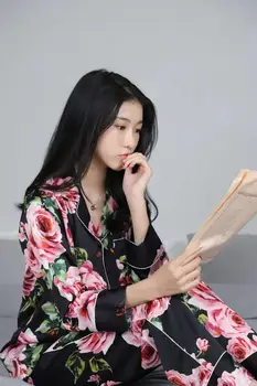 

woman pajamas sets two pieces long sleeve & pants silk like homewear leisure wear night wear