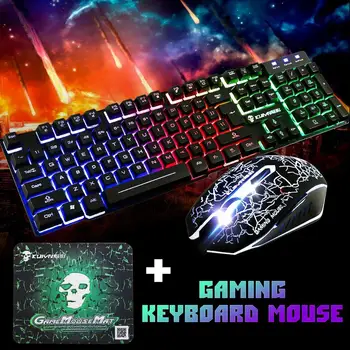 

1 Set T6 Rainbow LED Backlit Multimedia Ergonomic USB Wired Gaming Keyboard Wired Mouse and Mouse Pad r30