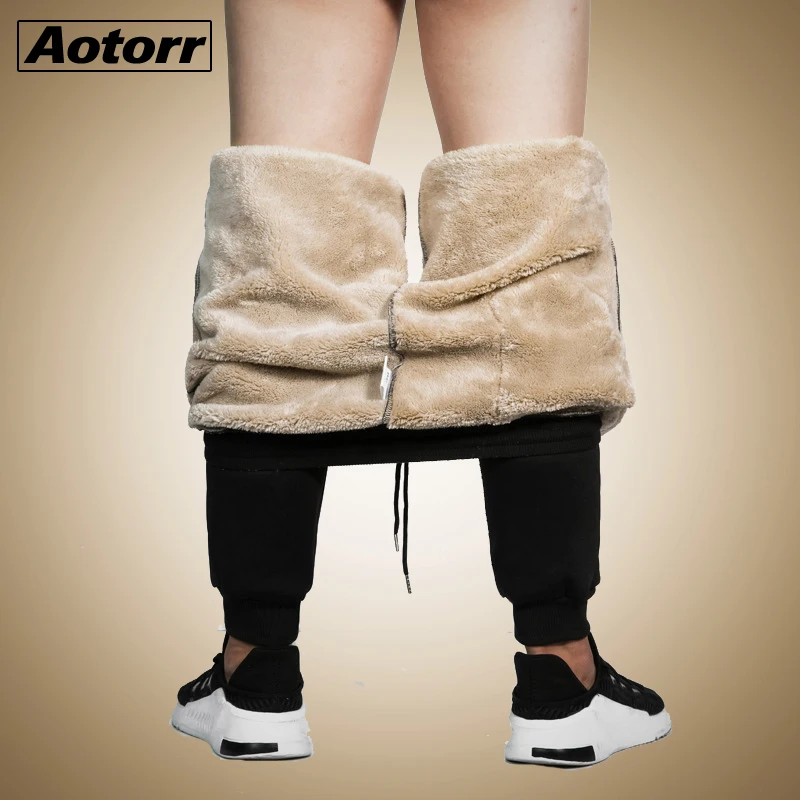 

Thick Fleece Jogger Mens Pants Cotton Trousers Male Winter Warm Velvet Sweatpants Tracksuit Elastic Waist Winter Casual Pants