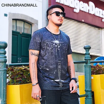 

super Brand Big size Men's Wear Fat T-shirt Loose Leisure Skull Head Fat National People's Congress No. Short Sleeve T Shirt