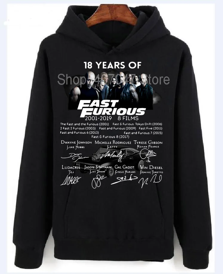 18 jahre Schnelle Furious 2001-2019 8 Filme Unterschrift Schwarz-Navy унисекс Verschiedenen Farben Hohe Qualitat 100% |