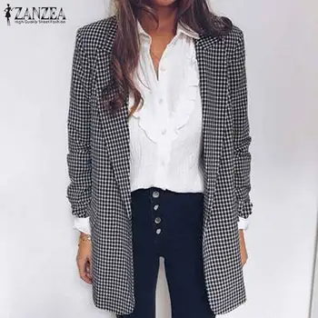 

ZANZEA Women Blazers Coats Autumn Lapel Neck Vintage Plaid Checked Blazer Female Loose Jackets Thin Suits Long Sleeve Oversized