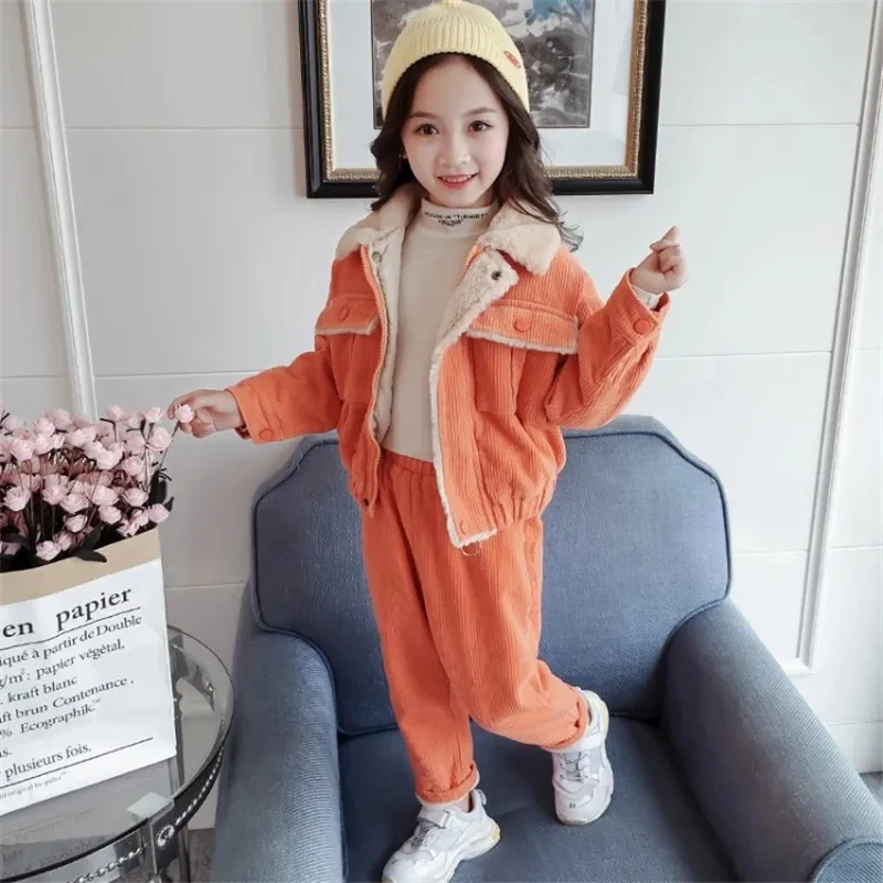 

Autumn Winter Girls Cloth Sets Fashion Thicken Corduroy Cloth+Pants 2Pcs Sets Suit 5 to 10 Years Kid Girls Clothing Sets
