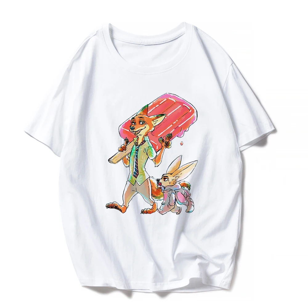 Fashion T-shirt Adult Unisex Tops Casual Rabbit Judy Fox Nick Print Disney Zootopia Girl Boy Children T-shirt Tops Family Look family matching outfits for wedding