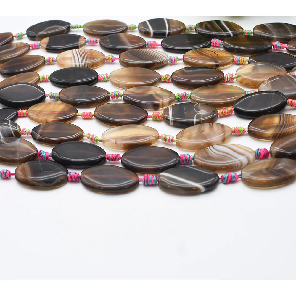 2strands/lot 47mm Natural Smooth coffee stripe Agate Oval stone beads For DIY Bracelet Necklace Jewelry Making Strand 15
