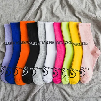 

Socks Women Harajuku Letter Embroidery Cotton Candy Solid Colors Girls Long Socks Japanese College Style High Socks Hip Hop