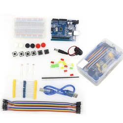 Kit básico de iniciación para Arduino Uno R3, placa de pruebas R3 + caja de venta al por menor, accesorios electrónicos