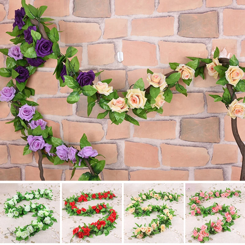 Длинные искусственные розы лоза Шелковый ротанг DIY свадьба день рождения Имитация стены