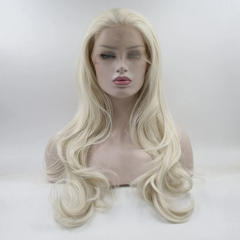 

Ash Blonde 13×4 Lace Front Wig Synthetic Hair Long Wavy Wigs For Women Glueless High Temperature Fiber Natural Hair Wig