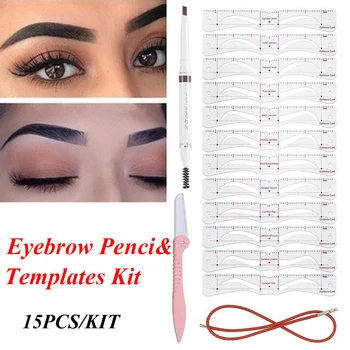 

1Set Eyebrow Shaper Kit Stencil Template DIY Grooming With Strap Waterproof Reusable Fashion Eyebrow Pencil Tool
