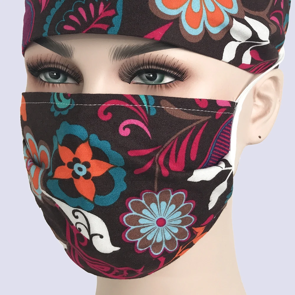 Fashion men and women doctors printed hats adjustable nurses working caps hoods oral dental hospital care caps beauty salon caps