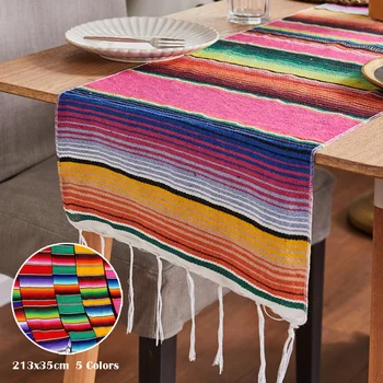 

213x35cm Mexican Rainbow Table Flag Restaurant Wedding Decoration Cotton Table Runners Birthday Party Supplies Tablecover