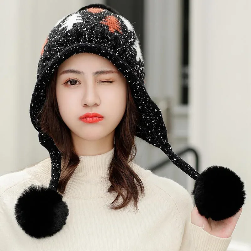 SUOGRY зимняя женская шляпа нагрудник комплект вязаные теплые шапочки с тремя помпон Женская Балаклава Мульти Функциональная шапка шарф набор