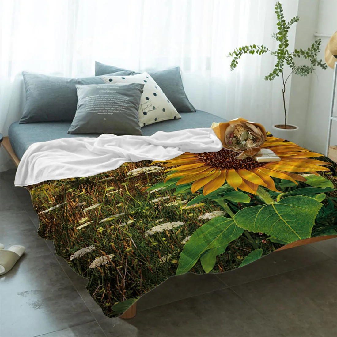 Sunflower Flower Farm Rustic Blankets Coverlet Throw Cover Fleece Comfort Warm Room Indoor Couch Home Hall Bedspread Blanket