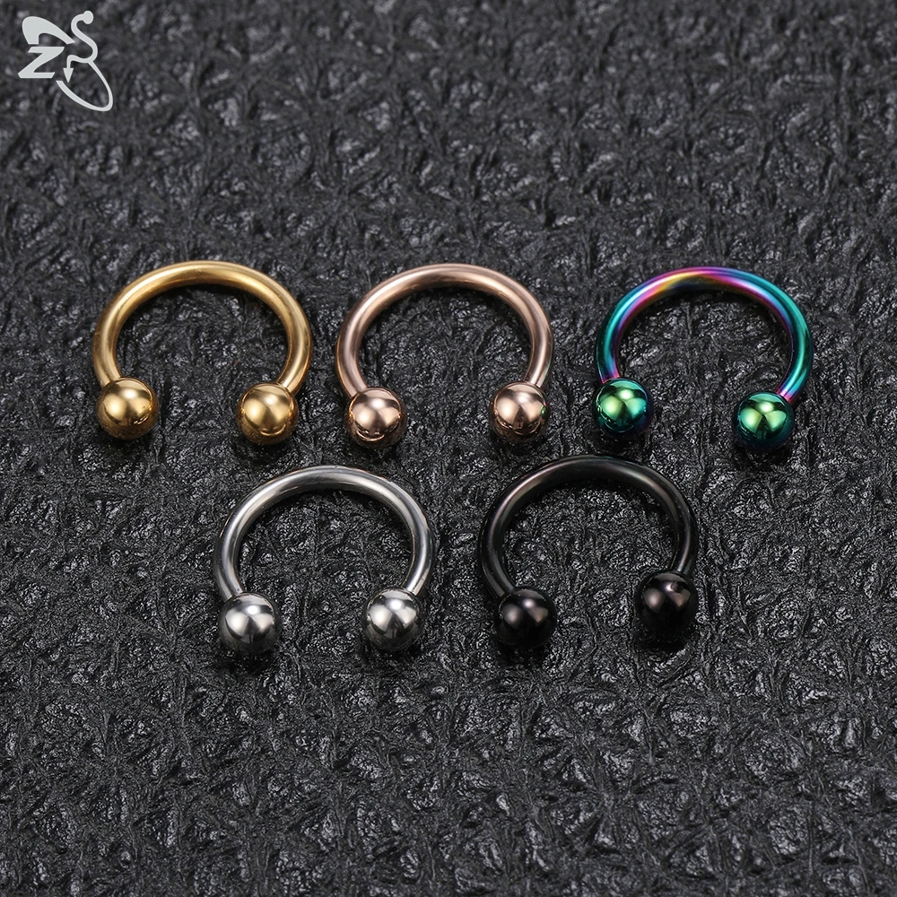 ZS 1 PC Colored 316L Stainless Steel Nose Ring 16g&14g Clickr Septum Rings Tragus Cartilage Helix Lip Piercing Jewelry 6/8/10MM