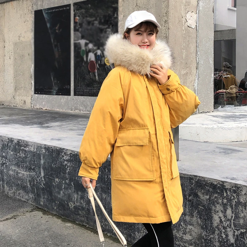 Женская Стеганая стеганая куртка с капюшоном из меха пузыря, Толстая теплая длинная куртка, Женская однотонная куртка