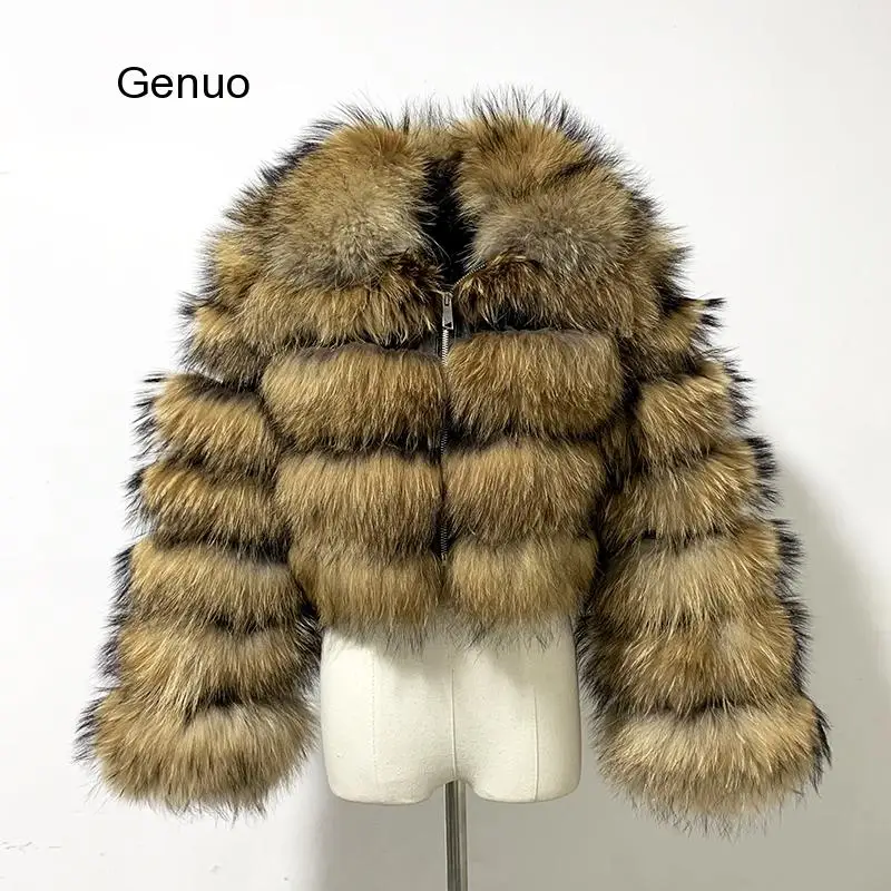 

Winter Women Fake Fox Fur Short Coat Zipper Fashion Faux Fox Fur Jacket High Quality Cropped Fluffy Overcoat Top with Fur Collar