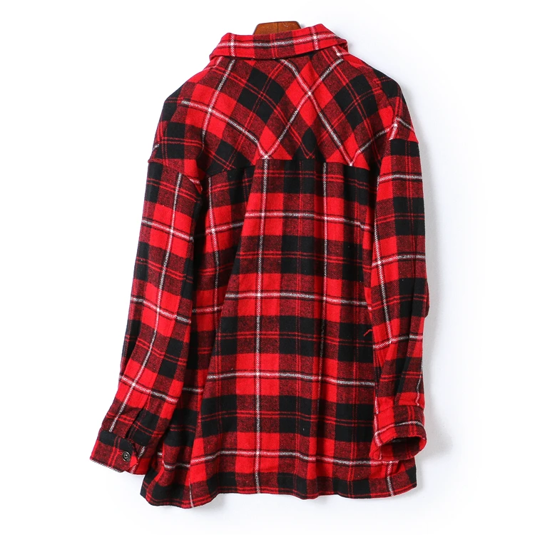Najtaniej Zima czerwony zielony w kratę koszula w kratę kobiety dorywczo kobiet bluzki i topy w stylu vintage kobiety bluzki plus rozmiar camisas mujer
