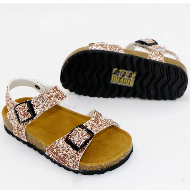 Shining Summer Kids Shoes Corks 2020 Fashion Leathers Sweet Children Sandals For Girls Toddler Baby Metallic Shoes Glitter Sandal for girl