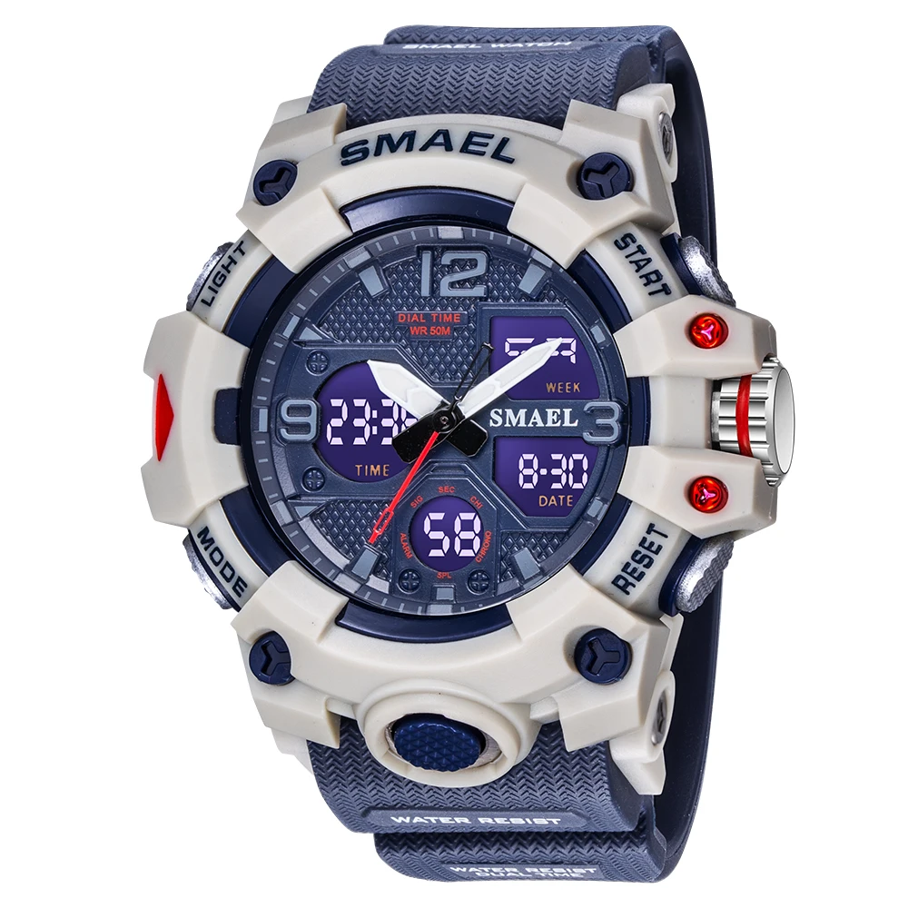 SMAEL 2021 New Sport Watch Military Watch For Men Alarm Clock Stopwatch LED Digital Back Light Dual Time Display Men's Watches 