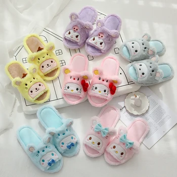 

High Quality Girl Slippers Open Toe Cartoon Cinnamoroll Melody Slippers Pink Purple Blue Summer Anti-slip Indoor Slippers