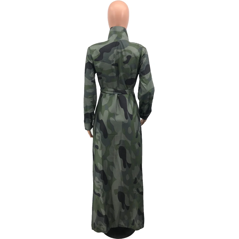 S-3XL Plus Size Women Winter Dress Camouflage Print Sashes Dress Full Sleeve Sexy Night Party Bandage Bodycon Long Dresses G1282