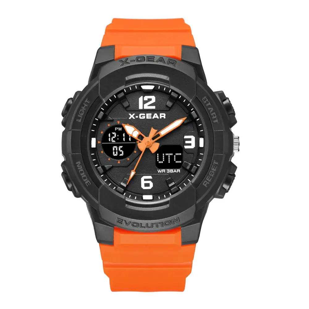 X-GEAR, женские часы, водонепроницаемые, розовое золото, спортивные часы, для девушек, 952, часы, повседневные, розовые, для девушек, часы, для женщин, кварцевые, цифровые часы, светодиодный - Цвет: orange