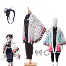 Disfraz de Demon Slayer para niños y adultos, disfraz de Kimetsu no Yaiba Kochou Shinobu, Kimono de Anime, ropa de Halloween