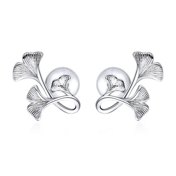 

Silver 925 Design Ginkgo Leaf Stud Earrings for Women Real Sterling Silver Luxury Brand Jewelry Pendiente New CTF328