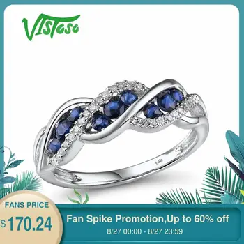 

VISTOSO Gold Rings For Women Genuine 14K 585 White Gold Ring Sparkling Diamond Natural Blue Sapphire Luxury Trendy Fine Jewelry