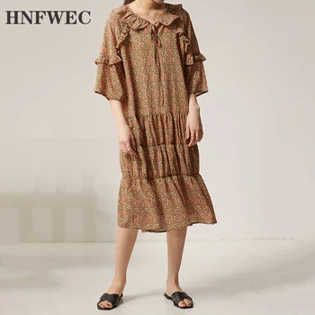 

Women Pattern Printed Ruffles Dress New V-Neck Three-quarter Sleeve Loose Fit Fashion Tide Spring Autumn 2020 T035