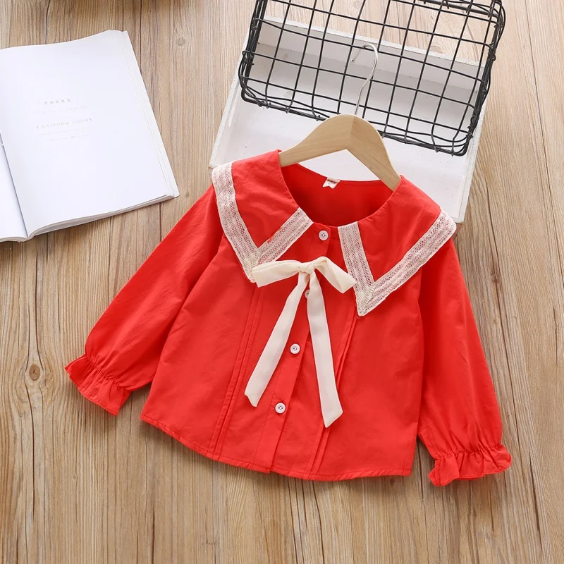 Baby Spring Autumn Casual Fashion Shirt Clothes Baby Girl Cute Bow-Knot Long Sleeve Shirt Kids Blouse 1-6Y