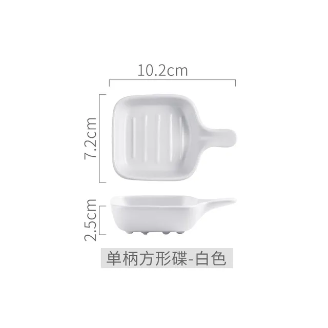 Ceramic Small Sauce Boat Dishes Japanese Sushi Wasabi Soy Sauce Snack Dish With Handle Mini Plate Porcelain Kitchen Tableware WHITE