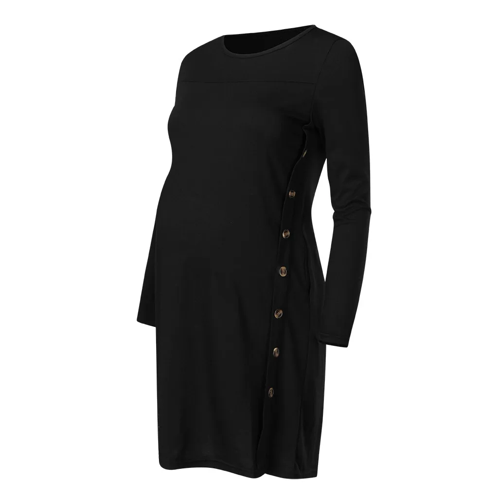 Женская одежда для беременных, Топ с длинным рукавом, одноцветные топы на пуговицах, черная блузка, Осень-зима, Schwangerschafts kleidung#0