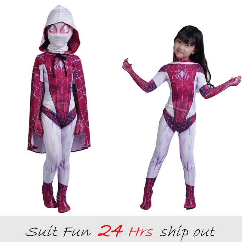

New Women Spider-Gwen Cosplay Costumes Spandex Red Gwen Hoodies with Headgear Costumes Suitable for Halloween 24 Hrs Shipped Out